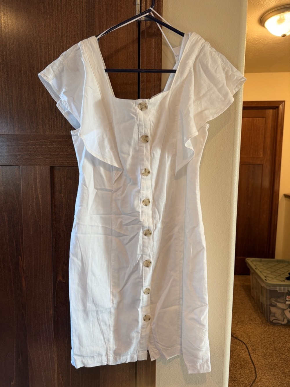 a.n.a White Ruffle-Sleeve Button-Front Mini Dress
